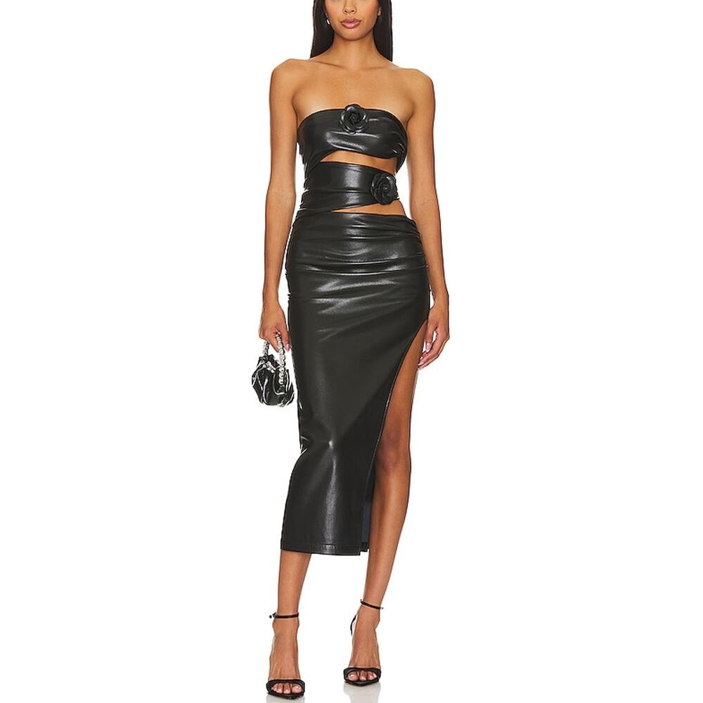 Lovers And Friends Faux Leather Midi Black Sabine Dress Size S